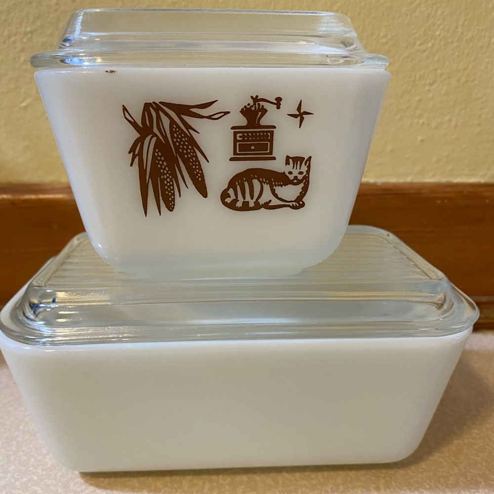 Pyrex vintage set of fridge dishes.